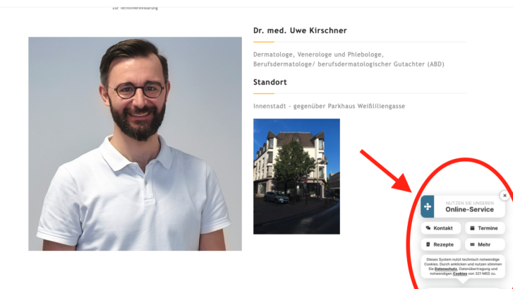 Online-Rezeption des Haut- und Venenzentrum Mainz - Dr. Kirschner & Kolleg:innen